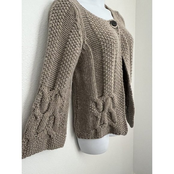 Silvia Novelli Large L Alpaca Wool Chunky Knit Cardigan Sweater Italy Brown EUC - Picture 2 of 7